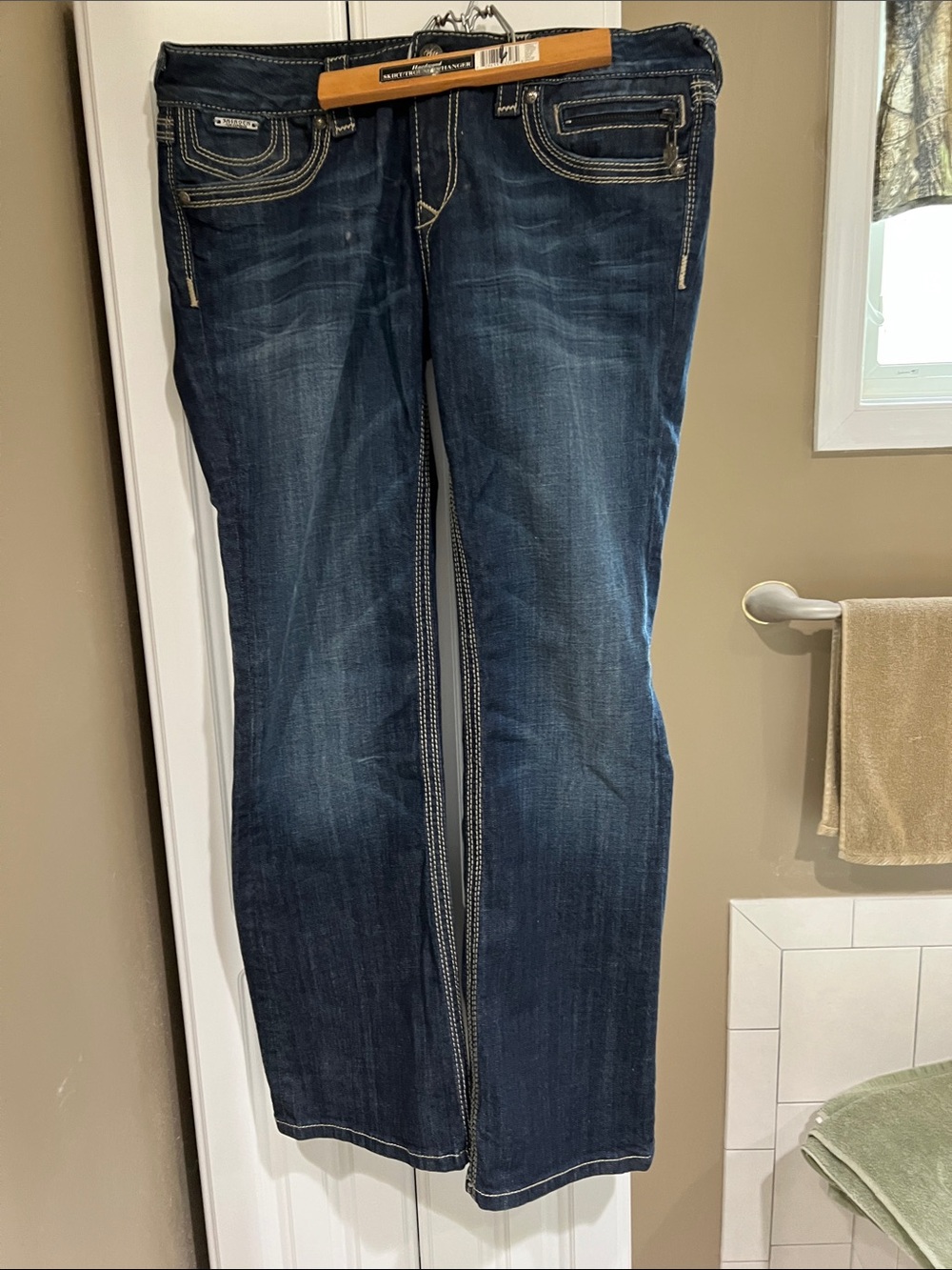 Express Dark Blue Bootcut Jeans with Light Blue Printed Lining